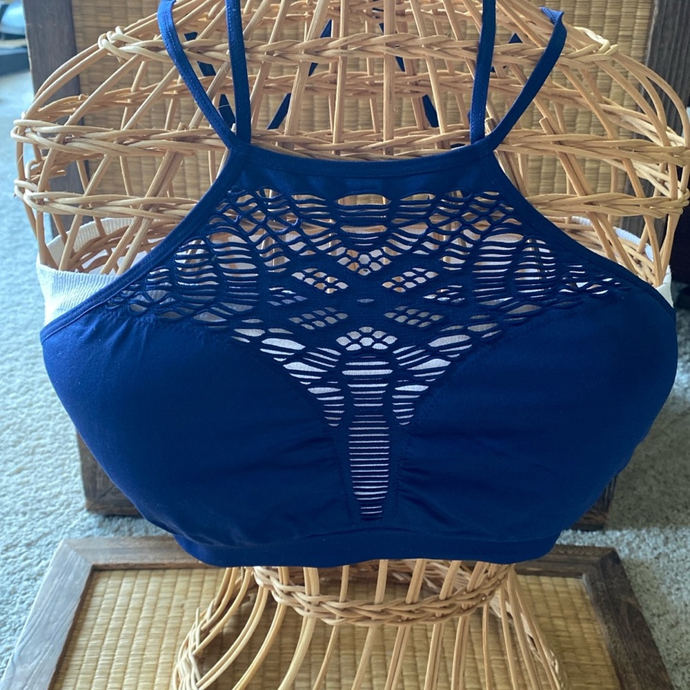 🔥 VICTORIA SECRET: NWOT Navy Blue Bralette with Criss Cross Back- Sz L